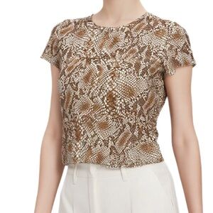 Babaton Cropped Snake Skin T Shirt in Brown & Cream Size  XS